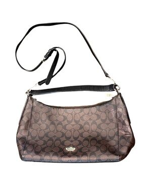 Coach Brown Signature Bag Canvas with Leather Trim Crossbody Shoulder Bag FLAWS